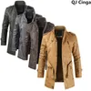 Chaqueta de lana gruesa de invierno de imitación de cuero para hombres Abrigo largo Outwear Moda Cálida Ropa vintage casual para hombres Steampunk Biker Jaqueta 230922