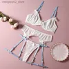 Soutien-gorge Ensembles Ellolace Femme Lingerie Fée Jarretière Ensemble Bowknot Patchwork Transparent Mesh Intime Soutien-Gorge Érotique Et Panty Ensemble Ensembles Exotiques Q230922