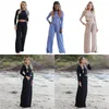 Calças femininas de duas peças roupas para mulheres sexy manga longa colheita tops pernas largas sweatsuits cor sólida conjunto presentes 13mc