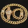 3 pz / set Uomo Hip hop ghiacciato bling Collana a catena Bracciali orologio 20mm larghezza Catene cubane Collane Gioielli con fascino Hiphop regali241o