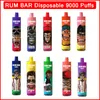 Autêntico QST RUM BAR 9000 Puffs Descartáveis E Cigarros Vape Pen 13Ml Pré-cheio Malha Bobina Pods Cartucho 600mAh Bateria Recarregável Vaporizador 9000 Puff