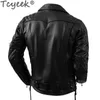 Men S Leather Faux Real Slim Cowhide Jackets Spring Fall Clothing Lapel äkta motorcykeljacka 230922