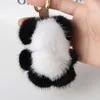 Chaveiros de pelúcia de alta qualidade real vison pele chaveiro pequeno panda mulheres saco ornamentos pingente de pelúcia bonito urso carro chaveiro anel de metal crianças presentes 230922