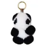 Chaveiros de pelúcia de alta qualidade real vison pele chaveiro pequeno panda mulheres saco ornamentos pingente de pelúcia bonito urso carro chaveiro anel de metal crianças presentes 230922