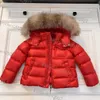 Crianças de luxo puffer com capuz casacos moda à prova de vento hooide jaquetas pretas meninas meninos outwear menina menino roupas de grife crianças roupas real gola de pele de guaxinim