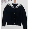 2023 Early Spring New V-Neck Short Stripe Knit Small Design Navy Style Large Polo Neck Sweater Coat Women