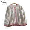 Womens Knits Tees Vintage Embroidery Lace Patchwork Cardigans Women Autumn Sweet Doll Collar Buttonup Sweater Japanese Kawaii Loose Knitwear Tops 230922