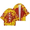 Roupas étnicas Homem Cardigan Haori Yukata Kimono e Pant Set Samurai Harajuku Estilo Chinês Vermelho Impressão Streetwear Jacket1853