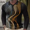 Herrpolos Men's Long Sleeve Blue Lapel Button 3D Print Pullover T Shirt Retro Graphic Mature Man Topps Spring Autumn Plaid Men Clothing 230922