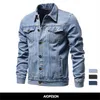 Neue Baumwolle Denim Jacke Männer Casual Einfarbig Revers Einreiher Jeans Jacke Männer Herbst Slim Fit Qualität Herren Jacken