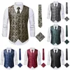 Mäns västar 3st formell affärsverksamhet Vest Coat Vintage Print Royal Purple Wedding Casual Waistcoat Man kläder med slips för män