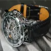 WINNER Watch Vintage Skeleton Transparent Wheel Gear Totem Sport Military Watches Leather Band Mechanical Automatic Wristwatch266n