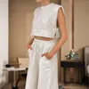 Kvinnors tvåbitar byxor Kvinnor Tank Top Loose Summer Wide Leg Set 2 axelkuddar Fashion Casual Cotton Linen Vacation Trousers Suit