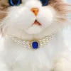 Dog Collars Leashes 2 Rows Cat Pearls Necklace Bling Diamond Decor Pet Collar Puppy Kitten Jewelry Accessories 230921