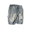 Jeans masculinos lavados buraco colando pano remendo mão bordado listra denim shorts dia moda multi bolso luz azul calças