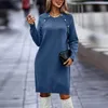 Kvinnors tröjor Vintage Vestido Autumn Winter Knit Dress Round Neck Lång ärm Solid Color Sweater Vestidos Elegantes Para Mujer 231017