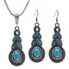 Vente de chaîne européenne pendentif collier ensemble de bijoux motif Vintage bleu cristal bijoux collier boucles d'oreilles cadeaux pour les filles JQ418212C