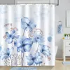 Shower Curtains Blue Floral Shower Curtain Watercolor Flower Bath Curtain Polyester Fabric Waterproof Bathroom Curtains with Hooks Bath Screen 230922
