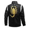 Men S Leather Faux Motorcykeljacka Spring Autumn Embroidered Scorpion Leisure Bomber Jackets rockar Male Stand Collar PU 230922