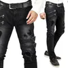 Męskie spodnie męskie dżinsy vintage gotyckie dżinsowe elastyczne elastyczne wysokie talia multi kieszeni spodni zaminkowany luźno