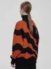 Kobiety swetry zimowe paski golfowe wydruku nadmierny pullover khaki pomarańczowy high kołnierz moda na dzianina dla kobiet