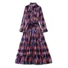 2023 Autumn Multicolor Paisley Print Waist Belted Dress Long Sleeve Lapel Neck Buttons Long Maxi Casual Dresses A3S150906-01