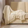 Blanket Nordic Knitted Tassels Fringe Sofa Cozy Lightweight Anti pilling Solid Color for Bed Couch Travel Camping HKD230922