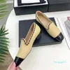 2023-Luxury Designer Women Casual Shoes Heels Chain Retro Flats Square Toe Slip On Loafer