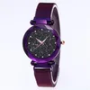 Diamond Starry Sky Dial Watch Mooie Paarse Quartz Dameshorloge Dameshorloges Mode Vrouw Casual Watches3073