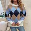 Pulls pour femmes Pull Femme 2023 Automne/Hiver O-Cou Bosse Couleur Argyle Tricot À Manches Longues Femmes Drop Sale MMYZ2023