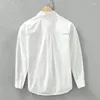 Chemises décontractées pour hommes 6733 coton hommes chemise rayée patchwork poche à manches longues noir blanc classique hauts adolescents lâches vêtements quotidiens