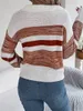 Women's Sweaters Multi-Color And Multi-Size Autumn Winter Leisure Lapel Contrast Striped Long-Sleeved Knitted Pullover Sweater