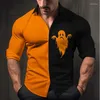 Mäns avslappnade skjortor 2024 Halloween för män mode skalle skjorta pumpa vintage knapp topp mjuk bekväma blusar lyxkläder