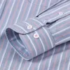 Camisas casuales para hombres Camisa de manga larga Oxford a rayas de algodón para hombres Cuello de botón Cuidado fácil Calidad Ropa masculina de negocios Oficina de trabajo