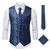 Men's Vests 3Pcs Formal Business Suit Vest Coat Vintage Print Royal Purple Wedding Casual Waistcoat Man Clothing With Tie For Men