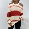 Women's Sweaters Sweater Woman 2023 Autumn/winter Halter Off Shoulder Sexy Knit Striped Lantern Sleeve Women Drop MMYG2317