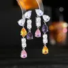 Bröllopsmycken sätter lyxigt aftonklänning Set Colorful Teardrop CZ Multi Layered Choker Necklace Earrings Statement för kvinnor 230922