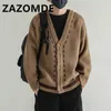 سترات الرجال Zazomde الشتاء غير الرسمي Vneck Cardigan ألوان خارجي واحد