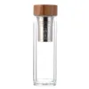 New 450ml Bamboo Lid Water Cups Double Walled Glass Tea Tumbler With Strainer And Infuser Basket Glass Water Bottles264a