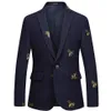 Mäns Bee Embroidery Blazer Slim Fit Wedding Prom Blazers Tweed Wool för män Stylish Suit Jacket307B