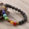 Strand Sell Seven Chakra Armband Alloy Lava-Rock Energy Yoga Women Natural Stone 12st/Lot