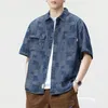 Männer Casual Hemden 3XL 4XL High Street Sommer Kurzarm Jean Männlich Hemd Plus Größe Männer Denim Plaid Herren mode Übergroße Kleidung