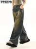 Kvinnor jeans amerikansk vintage tvättad blå hög midja mode gata lösa breda ben byxor harajuku stil hiphop girl y2k byxor 230921