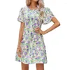 Casual Dresses Summer Floral Print for Women Clothes Fashion O Neck Short Sleeve Elegant Female Plus Size Beach Mini Dress