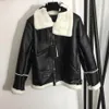 Leather And Faux Lamb Fur Collar Stitching Coat Down Jacket Plus Velvet To Keep Warm213V