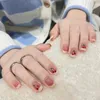 False Nails 24pcs Short Square Round Fake Red Stripe Design Art Full Coverage Waterproof Faux Press On Nail With Tools