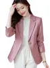 Garnitury damskie Wysokiej jakości różowa kawa kobiety Blezer Autumn Winter Office damskie działalność biznesowa kurtka formalny płaszcz z kieszenią