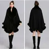 Femmes Fourrure Faux Élégant V Revers Rex Lapin Manteau Cape Hiver Femmes Grand Long Châle Pleine Garniture Tricot Manteau Pardessus Parka 2023 230922