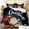 Bedding Sets Red Christmas Duvet Er Santa Claus Snowman Twin King Set Microfiber 23Pcs Cartoon Comforter With Pillowcases 221124 Dro Dhafe