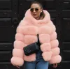 Kadın Kürk Moda Kış Kış Sivan Ceket Kadınlar Sıcak Ceketler Lüks Ceket Kapşonlu Kabarık Femme